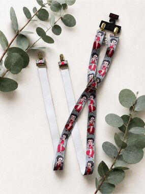 Vintage 1994 Betty Boop Suspenders Gray Red Hearts